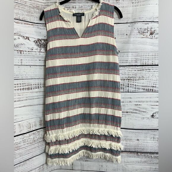 Chelsea and Theodore Dress Womens Size 12 Striped Fring hem shift - Picture 2 of 9